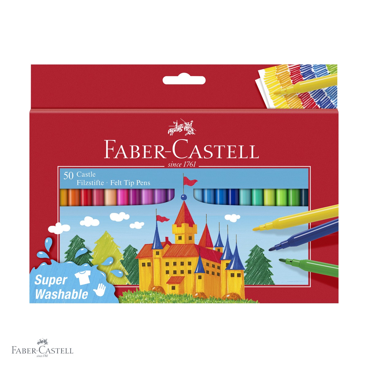 Carioci - Set 50 carioci Faber-Castell, varf subtire, cerneala pe baza de apa, pentru copii si scolari