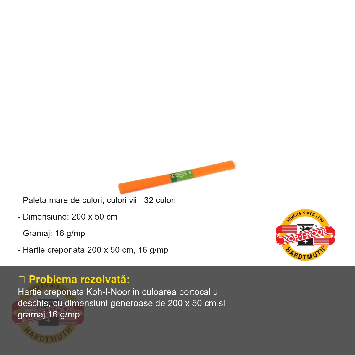 Hartie creponata portocaliu deschis Koh-I-Noor, 200 x 50 cm, pentru decoratiuni si activitati craft [1]