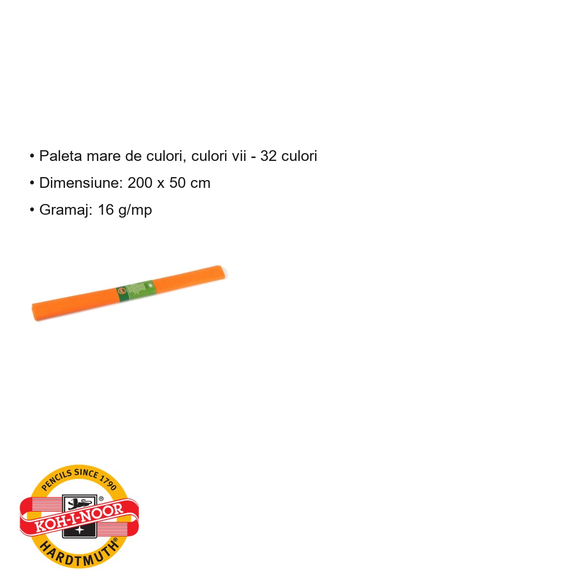 Hartie creponata portocaliu deschis Koh-I-Noor, 200 x 50 cm, pentru decoratiuni si activitati craft [2]