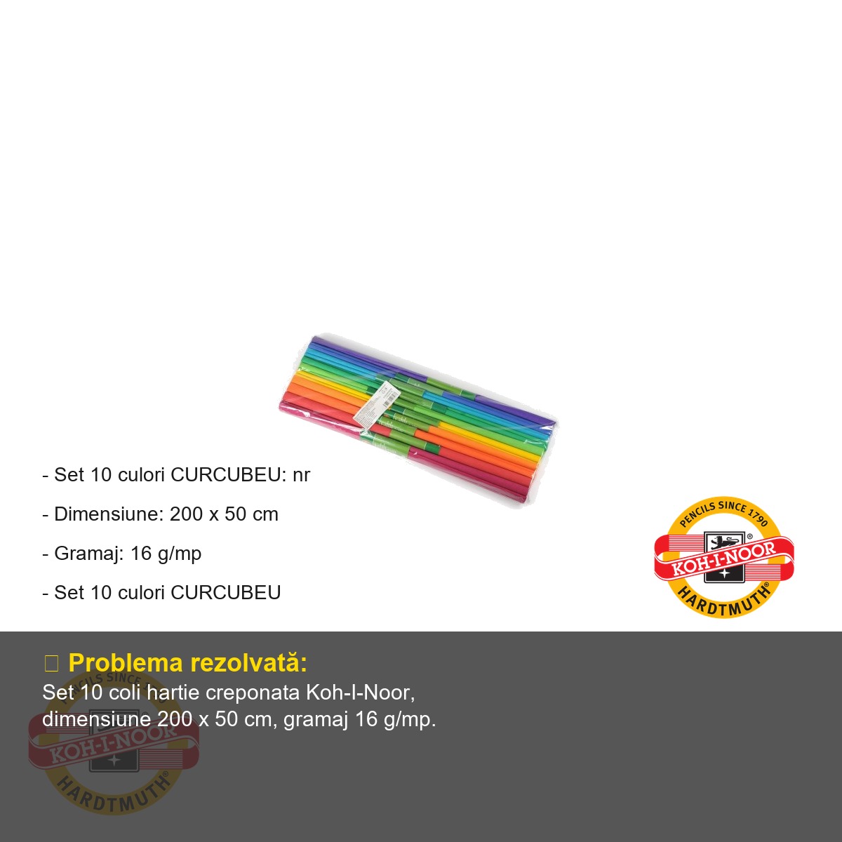 Set hartie creponata Koh-I-Noor, 10 culori curcubeu, 200x50 cm, pentru decoratiuni si activitati craft [1]