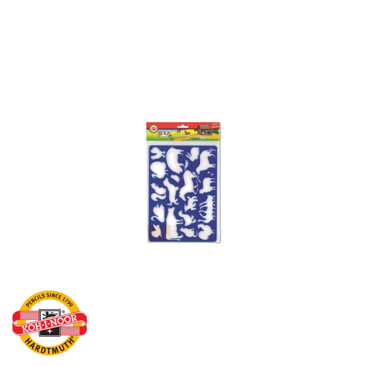 Sabloane pentru desen si creativitate - Sablon animale de ferma Koh-I-Noor, 12 forme din plastic, pentru desen si activitati scolare